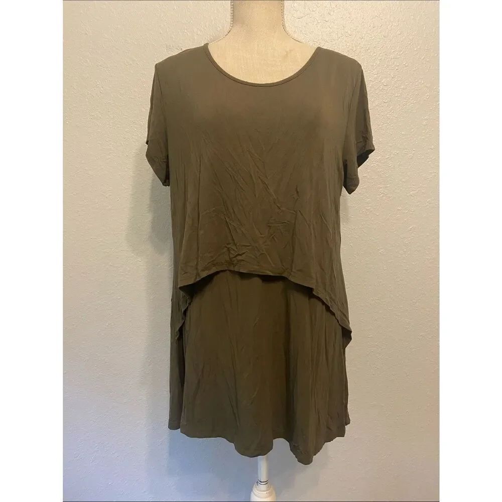 Latched Mama Hunter Green Nursing Maternity Short Sleeve Blouse Size XXL